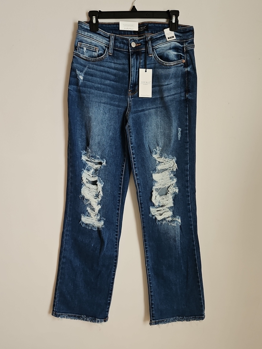 Judy Blue Midrise Dad Jean 9/29 Distressed Straight Med Wash NEW